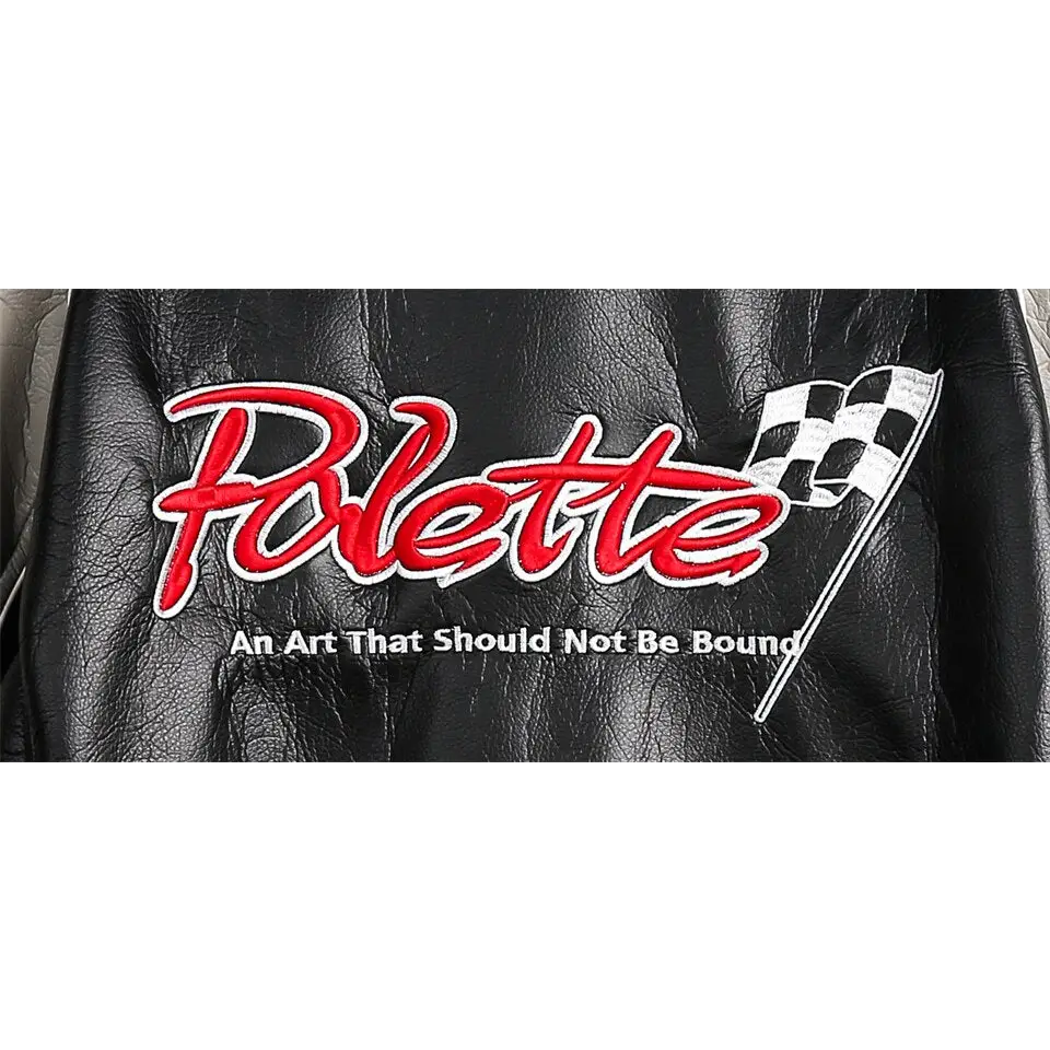 Color block waterproof leather varsity jacket for y2k style - jackets