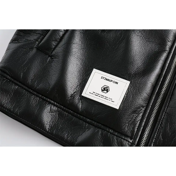 Color block waterproof leather varsity jacket for y2k style - jackets