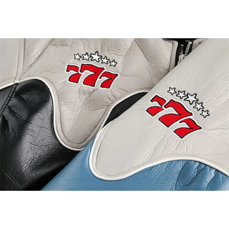 Color block waterproof leather varsity jacket for y2k style - jackets