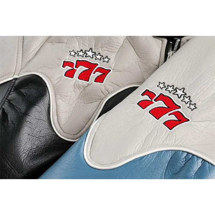 Color block waterproof leather varsity jacket for y2k style - jackets