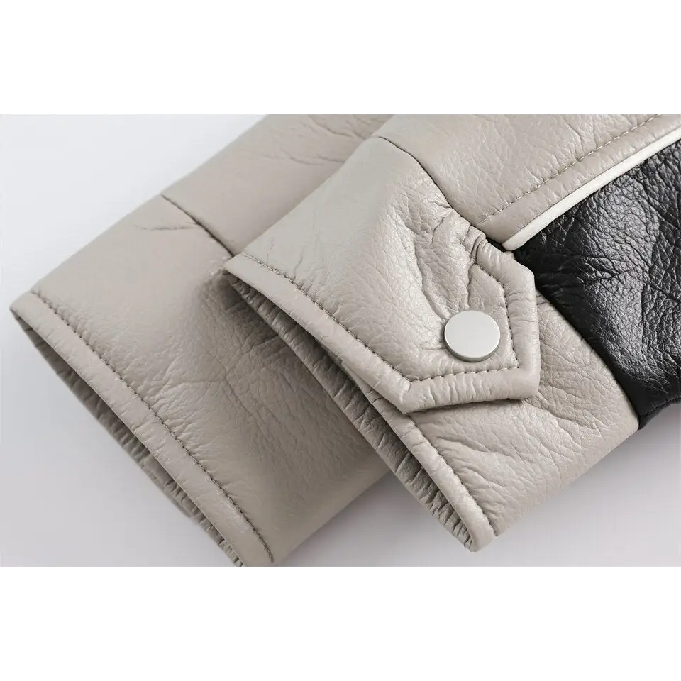 Color block waterproof leather varsity jacket for y2k style - jackets