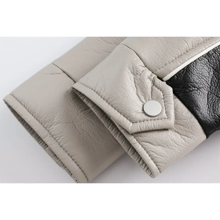 Color block waterproof leather varsity jacket for y2k style - jackets