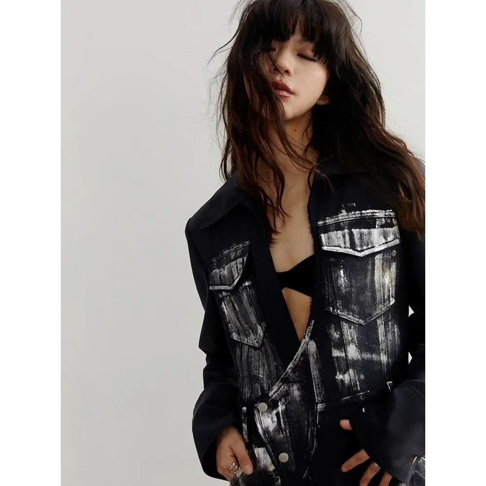 Black maxi skirt blazer with button fastening and invisible split