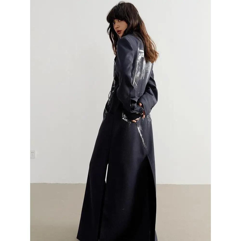 Black maxi skirt blazer with button fastening and invisible split