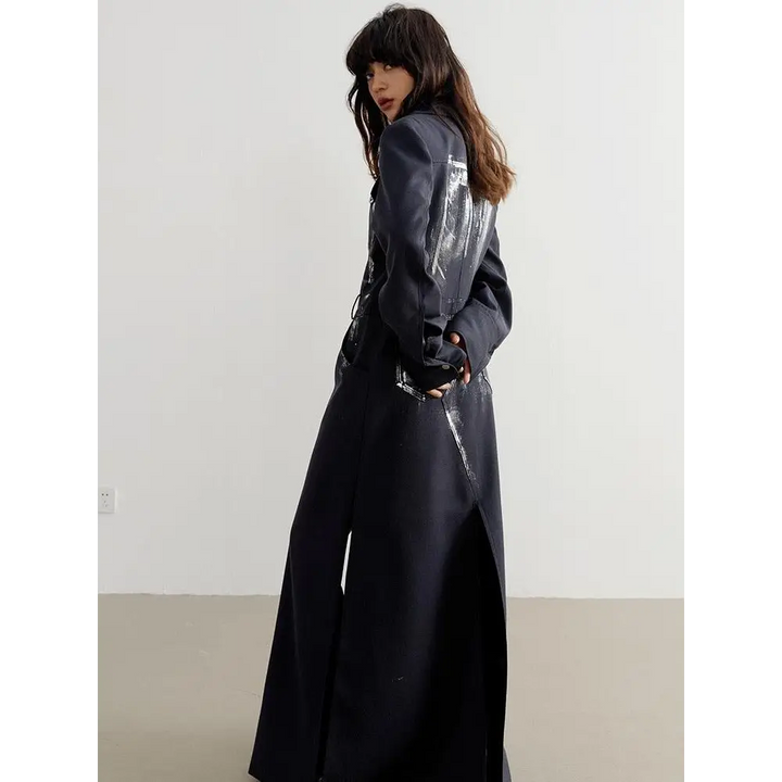 Black maxi skirt blazer with button fastening and invisible split