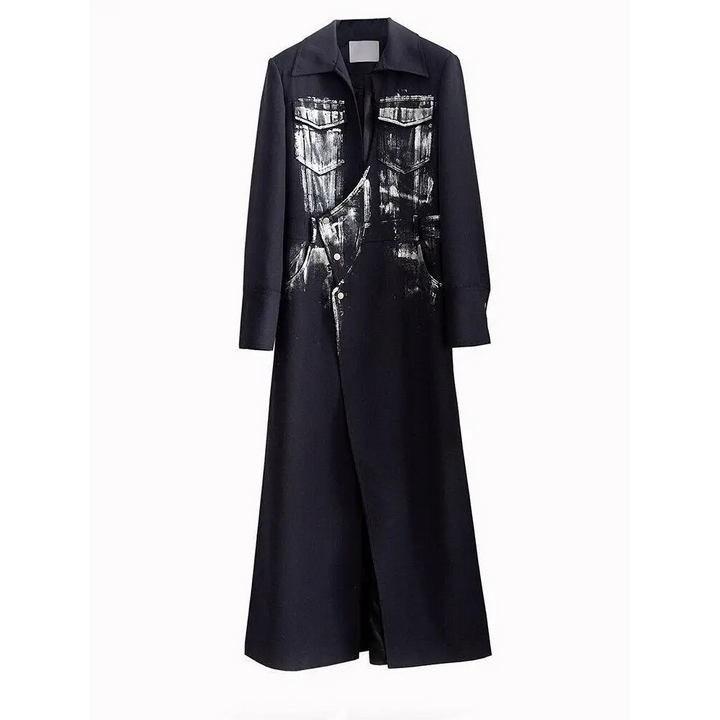 Black maxi skirt blazer with button fastening and invisible split