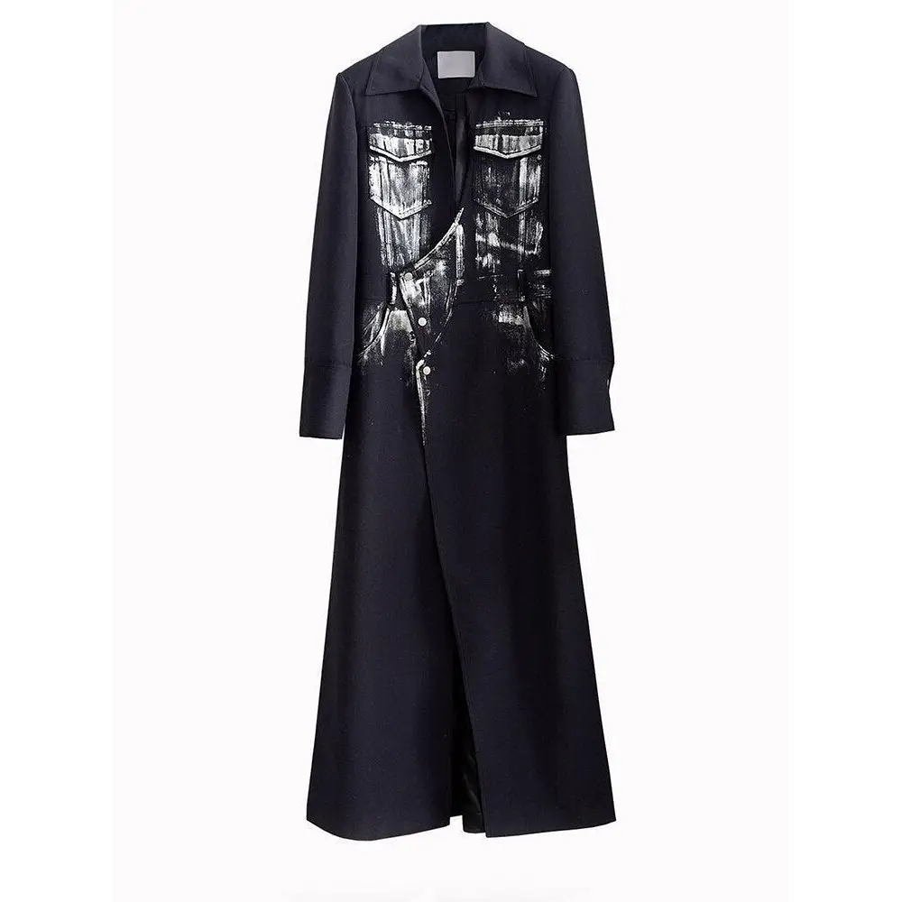 Black maxi skirt blazer with button fastening and invisible split