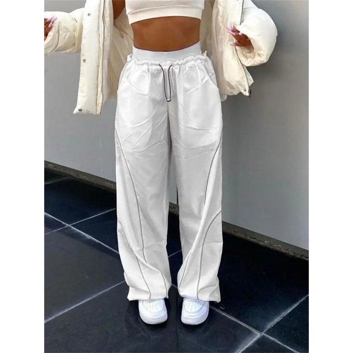 White sports y2k pants with reflective stripes