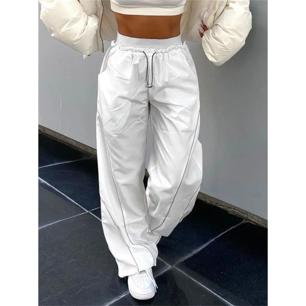 White sports y2k pants with reflective stripes