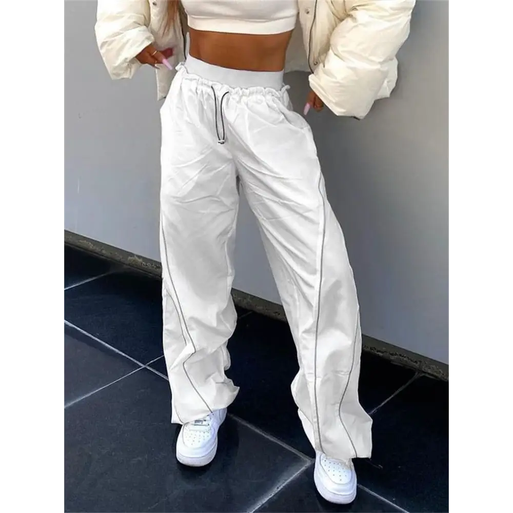 White sports y2k pants with reflective stripes - s
