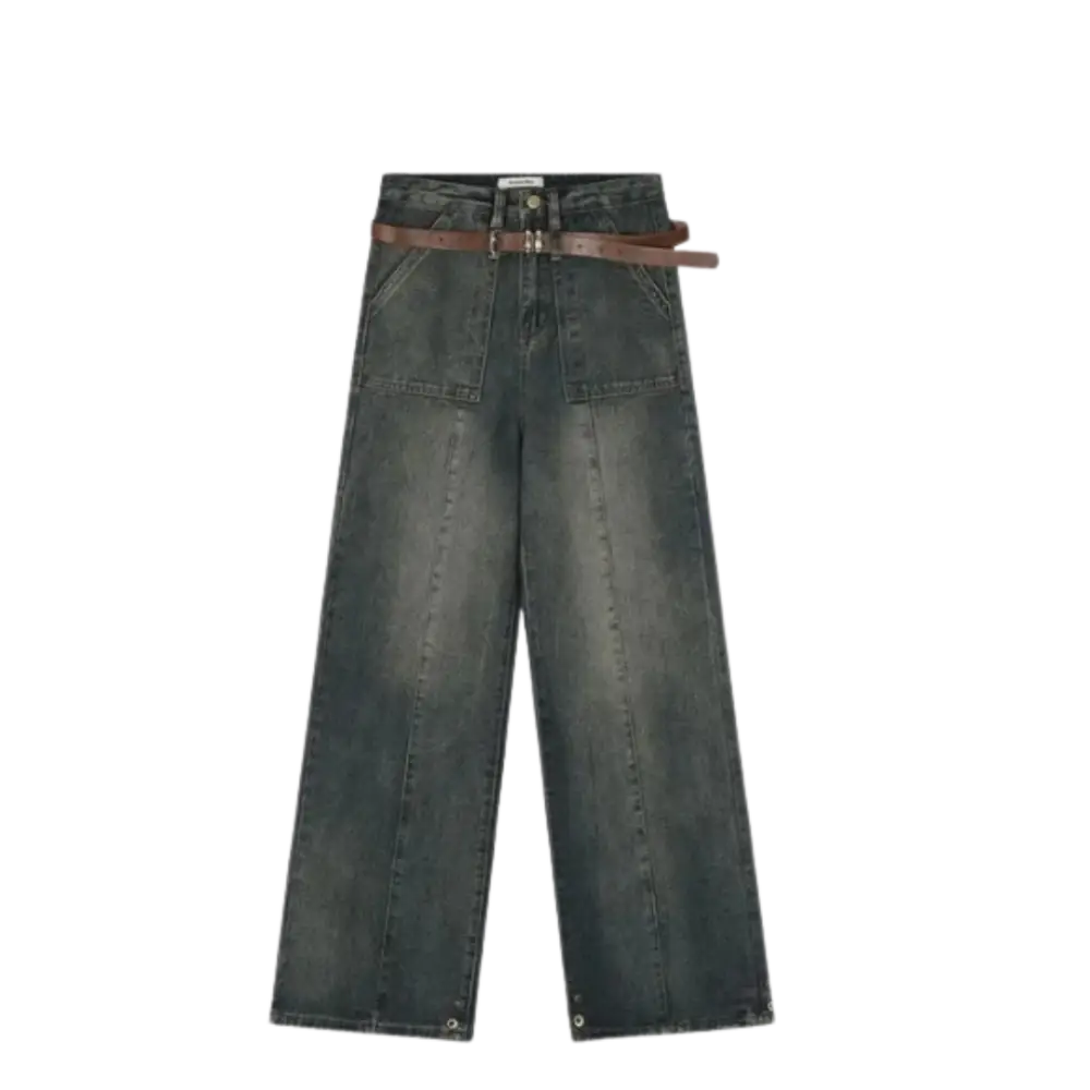 Wide baggy y2k jeans with belt for urban fashion lovers - blue / s
