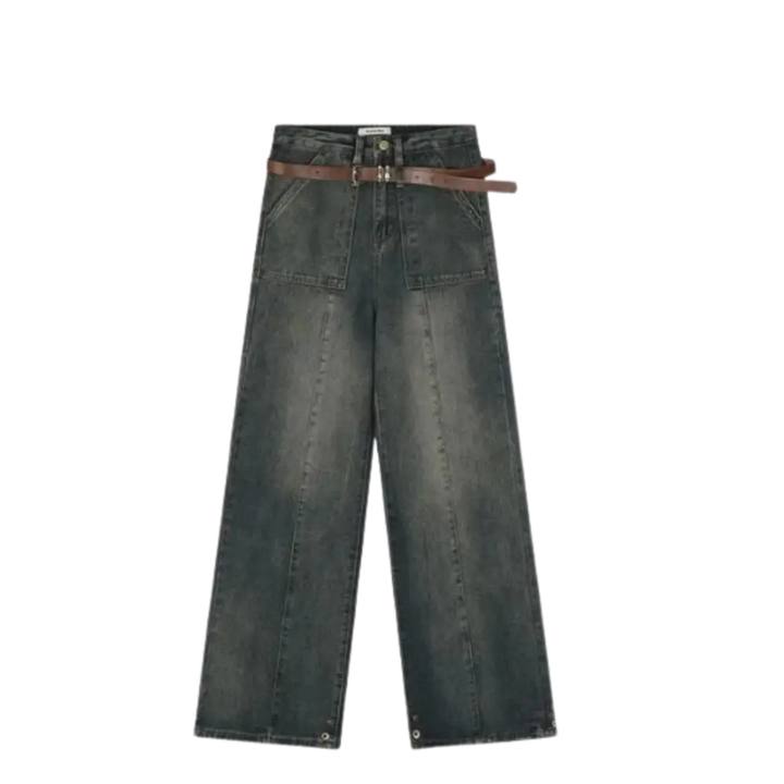 Wide baggy y2k jeans with belt for urban fashion lovers - blue / s