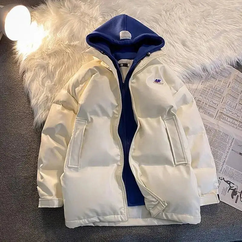 Winter loose pu leather jacket from y2k streetwear collection - white / m - puffer jackets