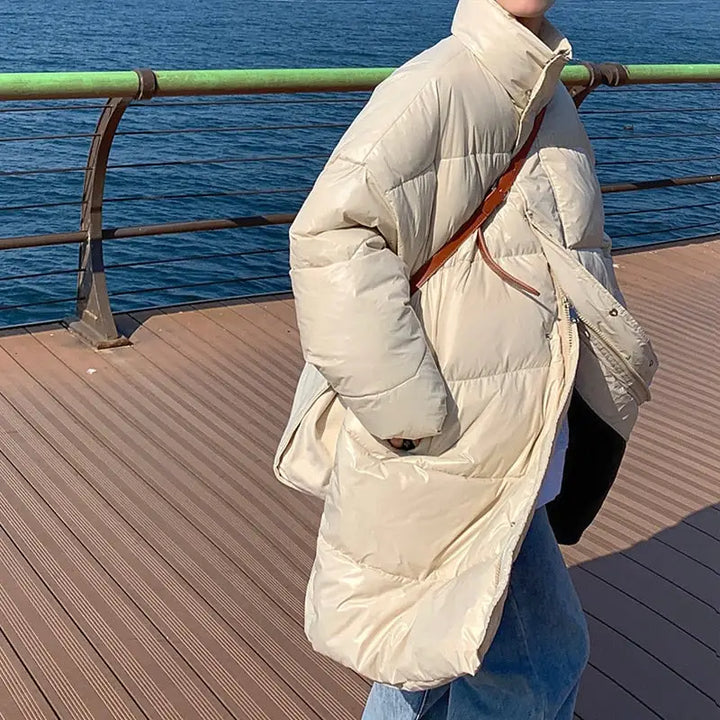 Winter oversized puffer jacket for y2k style and warmth - beige / m