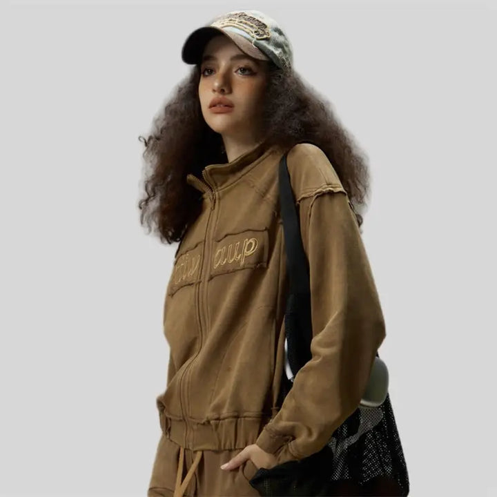 Vintage y2k jacket for comfortable and durable style - coffee / s