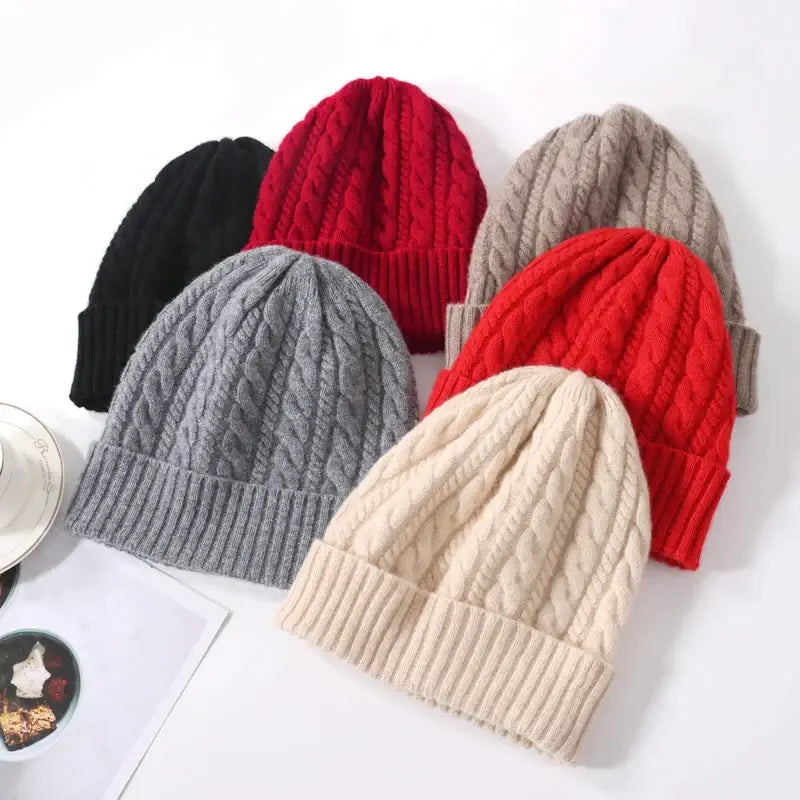 Classic wool cashmere beanie with solid pattern for y2k style - beanies