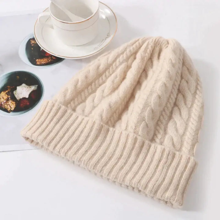 Classic wool cashmere beanie with solid pattern for y2k style - beige / one size - beanies