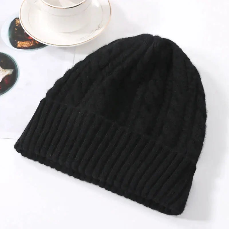 Classic wool cashmere beanie with solid pattern for y2k style - black / one size - beanies