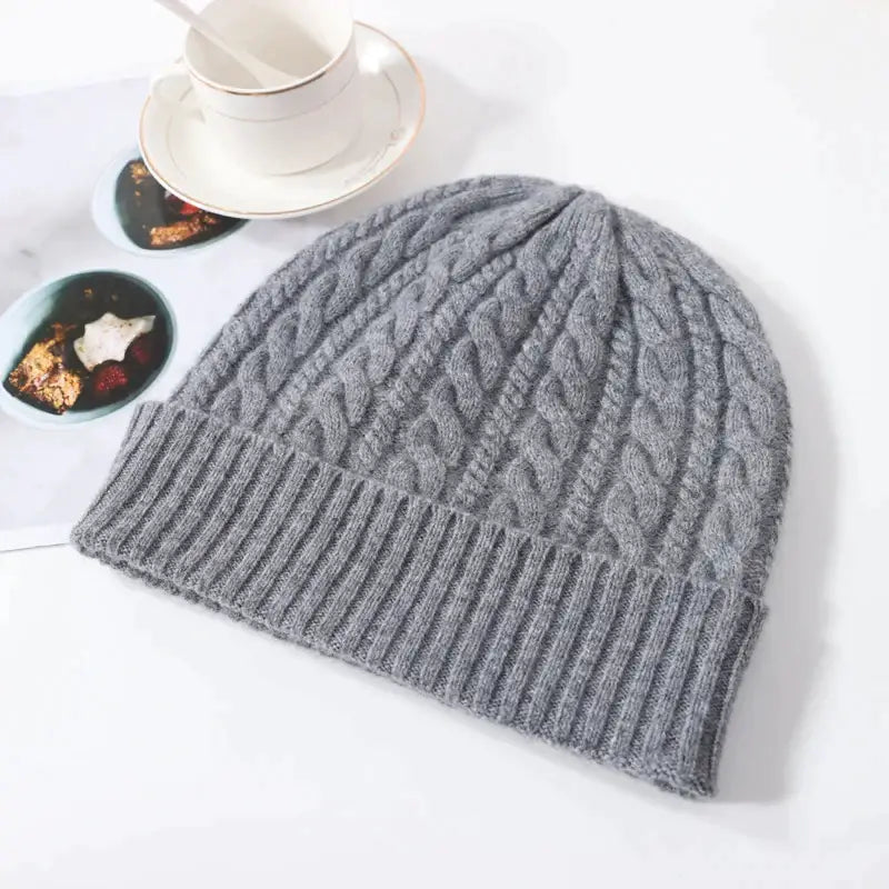 Classic wool cashmere beanie with solid pattern for y2k style - grey / one size - beanies