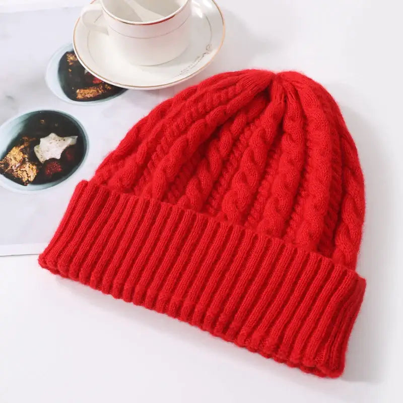 Classic wool cashmere beanie with solid pattern for y2k style - red / one size - beanies