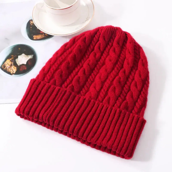 Classic wool cashmere beanie with solid pattern for y2k style - winered / one size - beanies