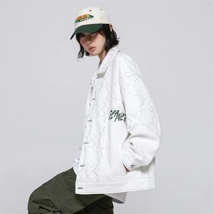 X mark y2k white varsity jacket for fashion-forward style