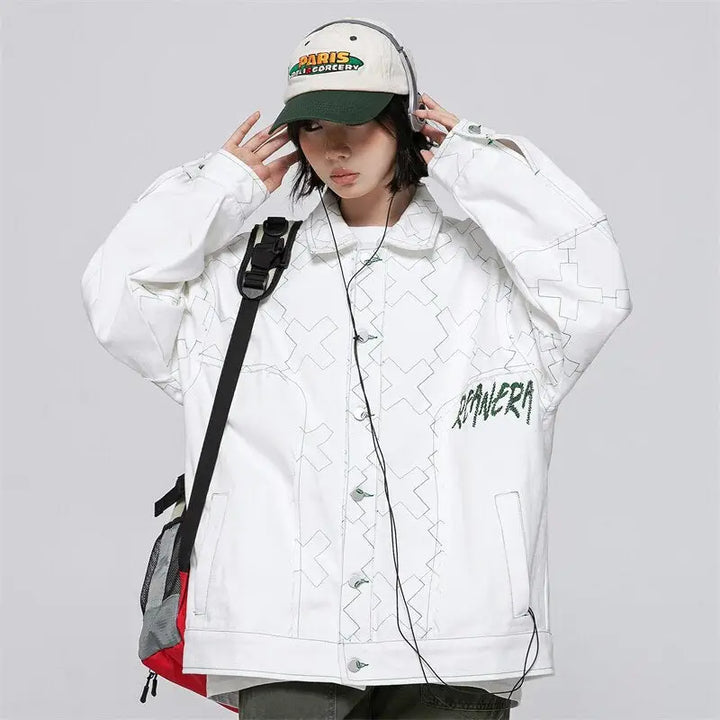 X mark y2k white varsity jacket for fashion-forward style - m