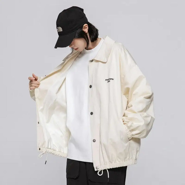 Korean windbreaker jacket for y2k women in quality cotton - beige / m - jackets