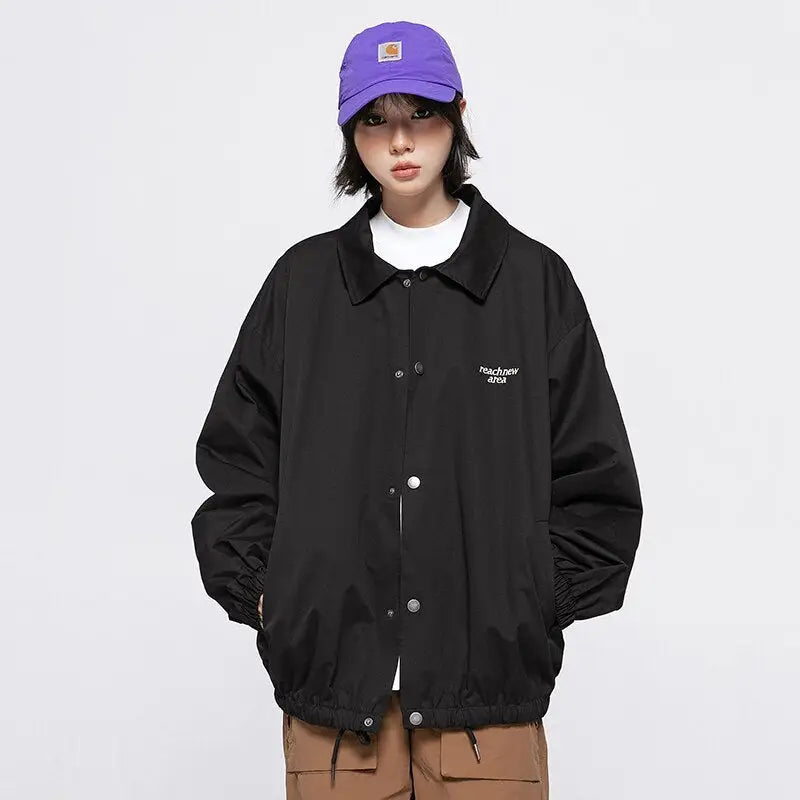 Korean windbreaker jacket for y2k women in quality cotton - black / m - jackets