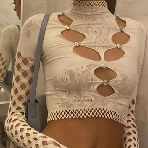 Bold y2k long sleeve top for urban style and elegance - white