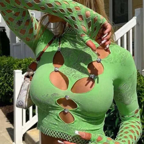 Bold y2k long sleeve top for urban style and elegance - green