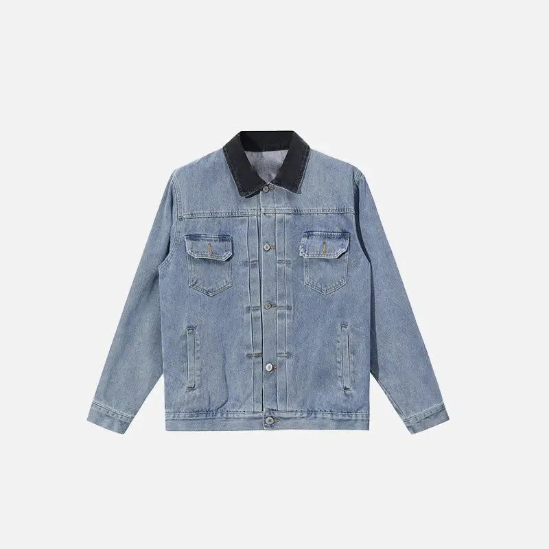 Y2k loose washed denim set with stylish lapel collar - blue / m - jacket