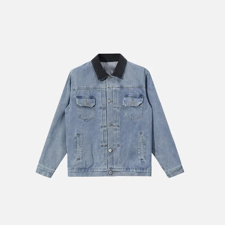 Y2k loose washed denim set with stylish lapel collar - blue / m - jacket