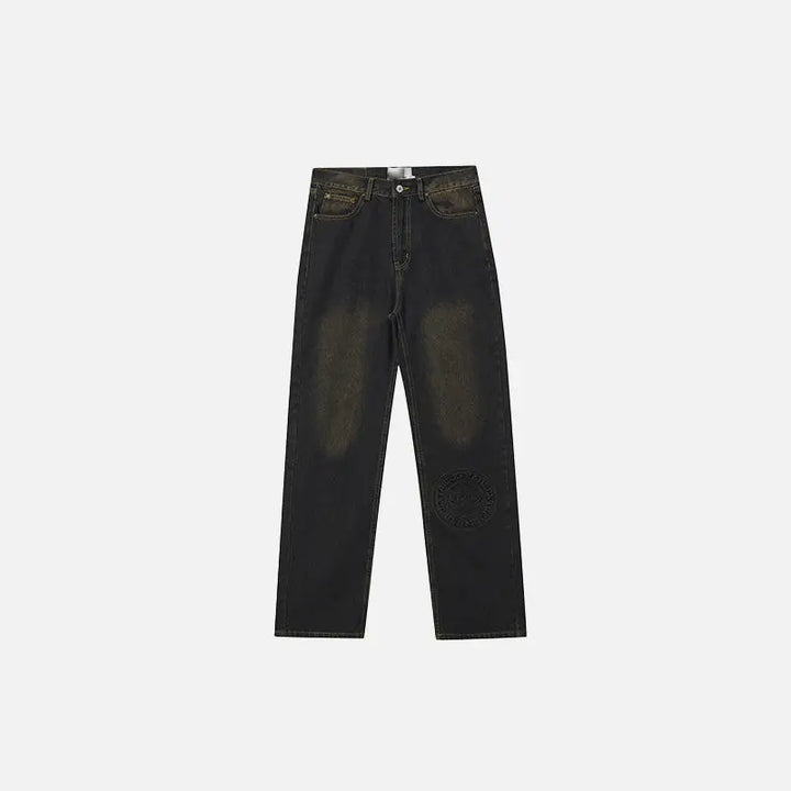 Y2k loose washed denim set with stylish lapel collar - cement grey / m - jacket