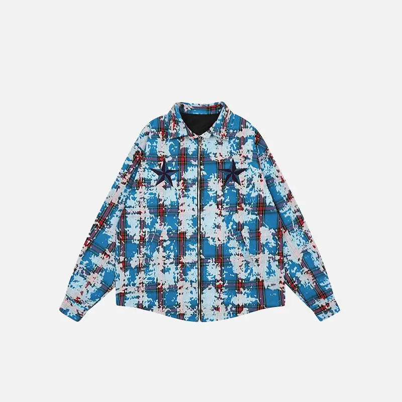 Y2k cotton zip-up jacket with star embroidery - blue / m - denim