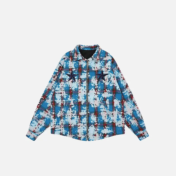 Y2k cotton zip-up jacket with star embroidery - blue / m - denim