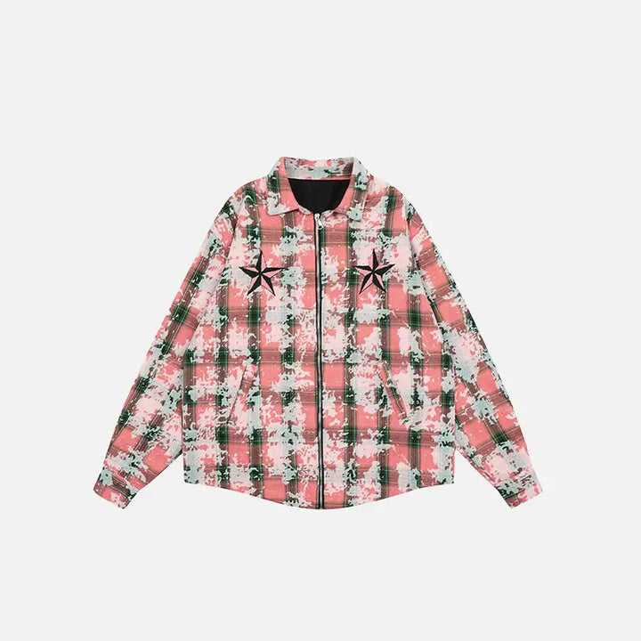Y2k cotton zip-up jacket with star embroidery - pink / m - denim