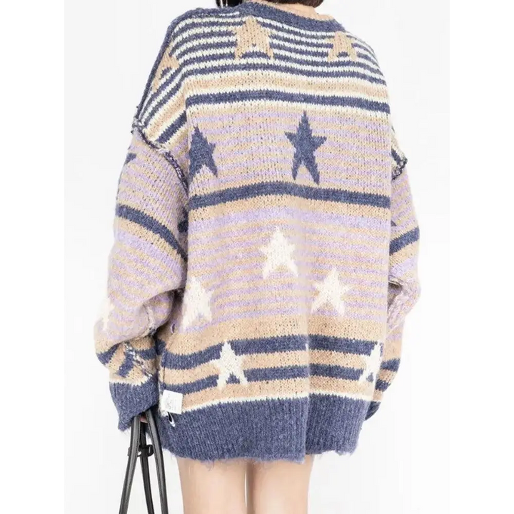 Vintage stars striped knitted sweater for cozy nostalgic style