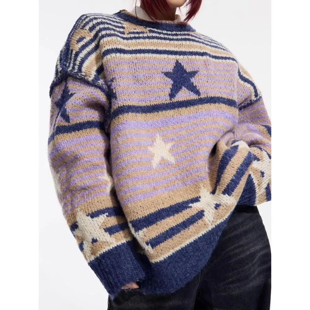 Vintage stars striped knitted sweater for cozy nostalgic style
