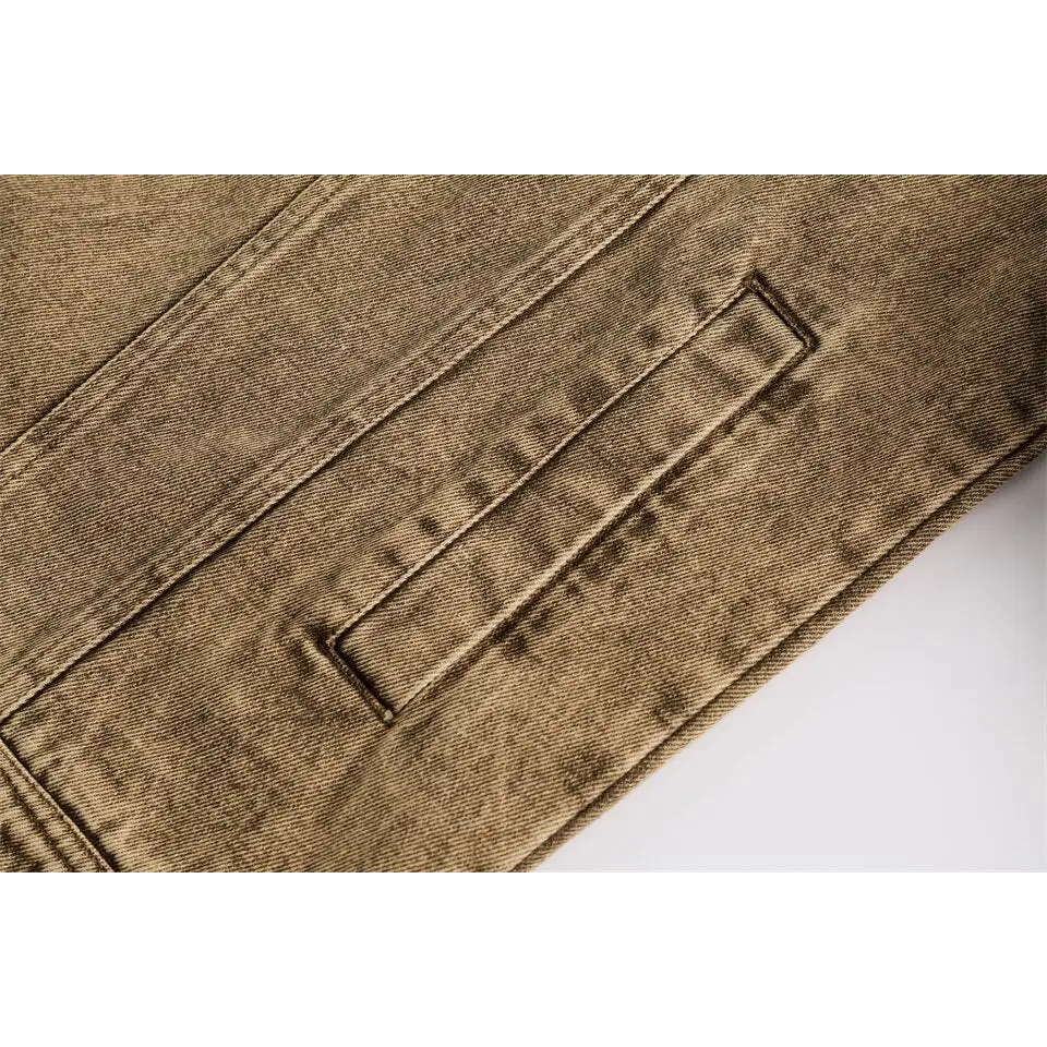 Y2k yellow multi-pocket denim jacket with military-style pockets