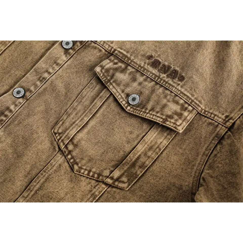 Y2k yellow multi-pocket denim jacket with military-style pockets