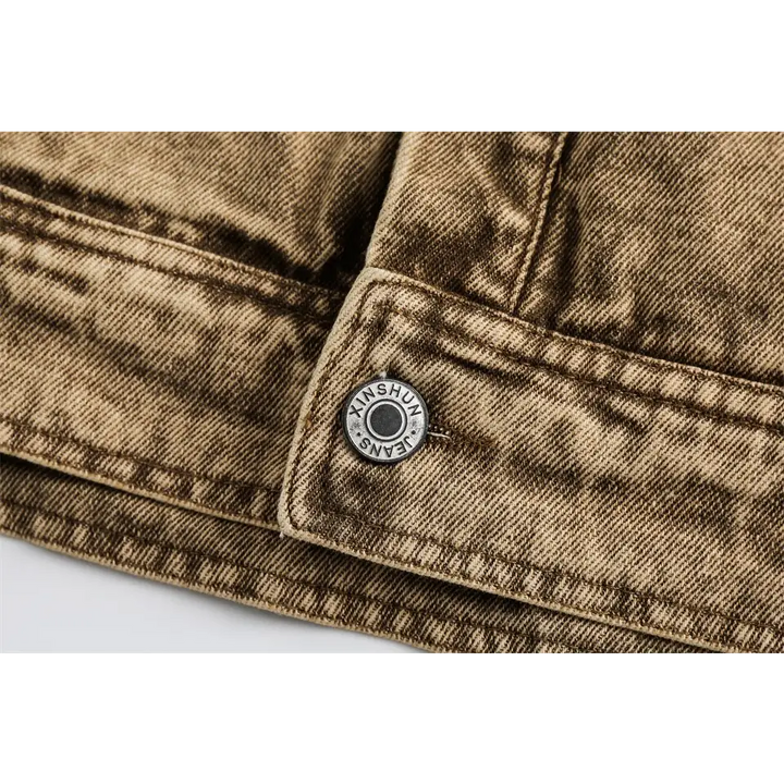 Y2k yellow multi-pocket denim jacket with military-style pockets