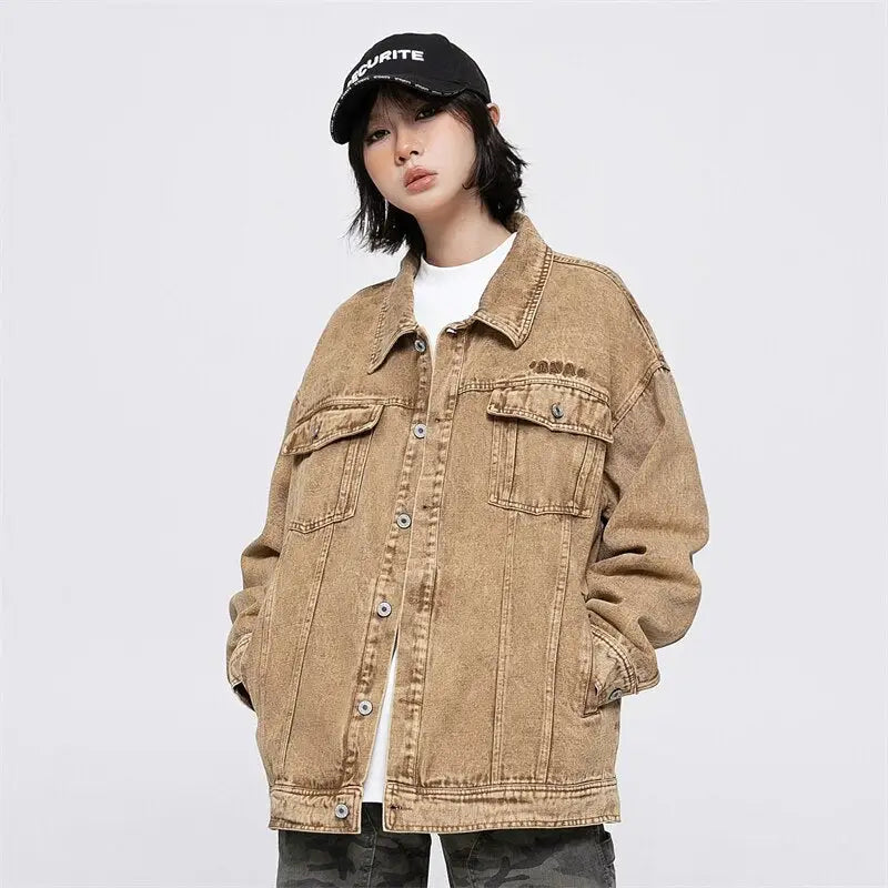 Y2k yellow multi-pocket denim jacket with military-style pockets - m