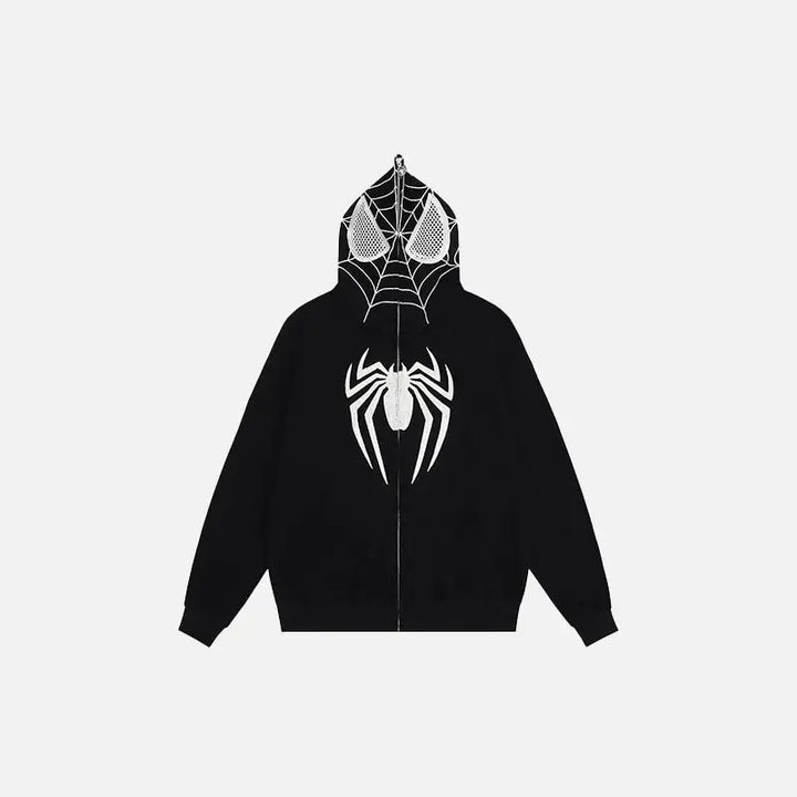 Y2k spider mask zip hoodie for stylish comfort - black / m - hoodies