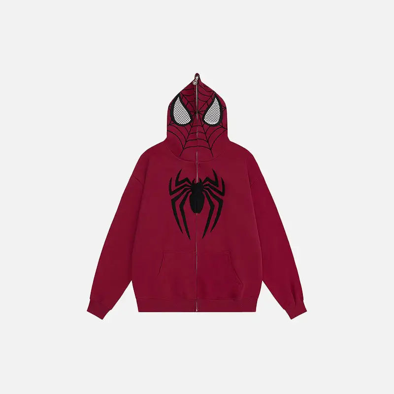 Y2k spider mask zip hoodie for stylish comfort - red / m - hoodies