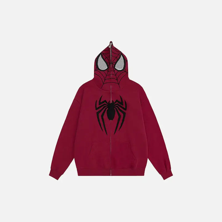 Y2k spider mask zip hoodie for stylish comfort - red / m - hoodies