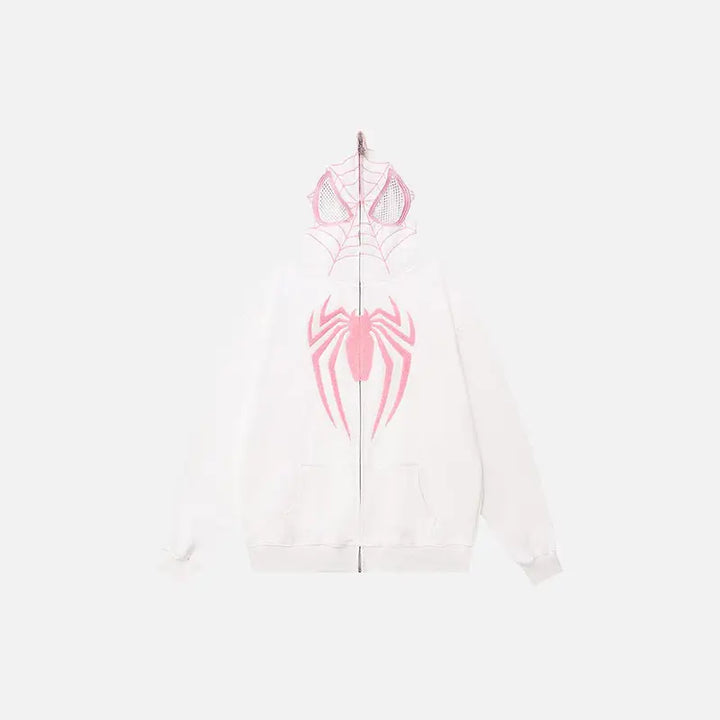 Y2k spider mask zip hoodie for stylish comfort - white / m - hoodies
