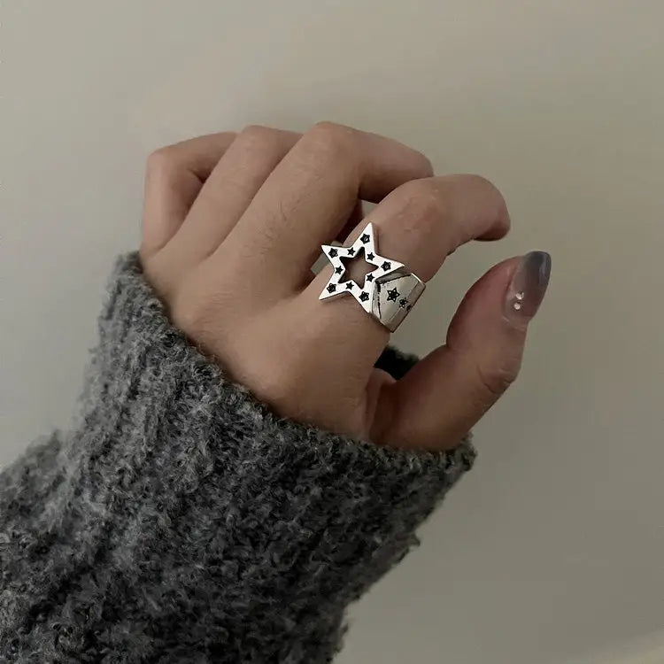 Y2k star-shaped rhinestone ring for unique jacket accessories - 1 - ring