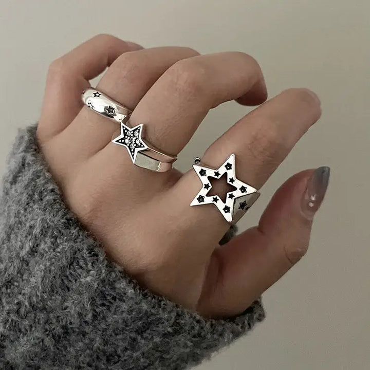 Y2k star-shaped rhinestone ring for unique jacket accessories - ring