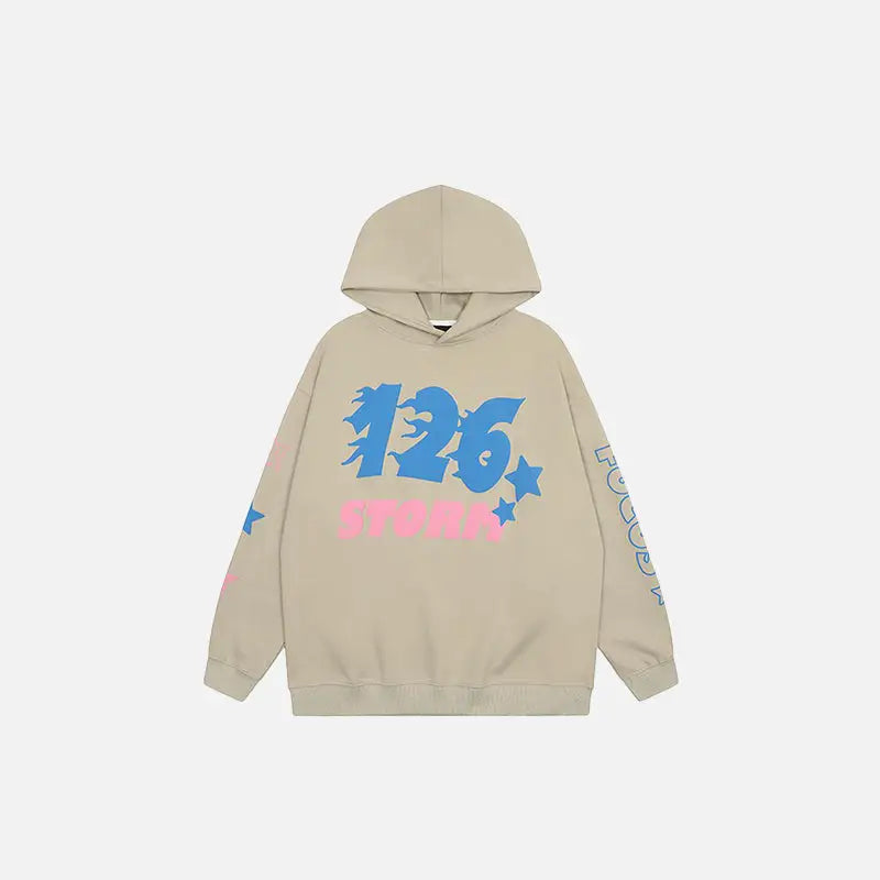 126 letter print hoodie y2k - beige / m - hoodies